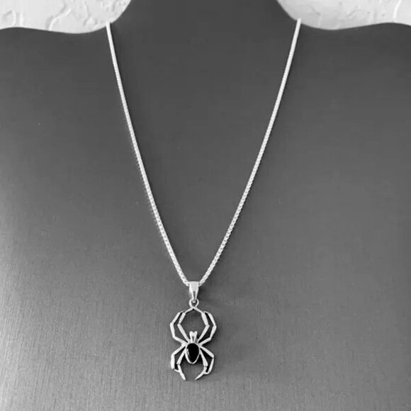 Source Unknown Jewelry - Spider Pendant Fashion Necklace with Simulated Black Zircon Stone